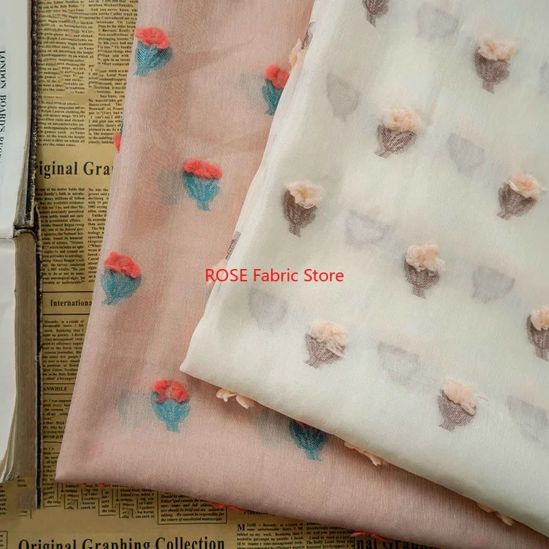 3D Floral Embroidery Tulle Fabric For' Spring Dress, Vacation Party dress, Dance Dress, Shirt