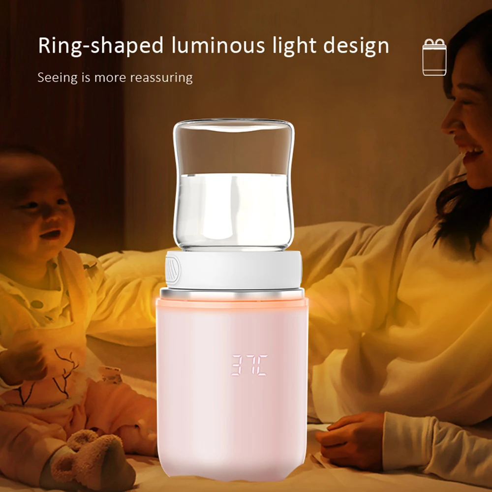 Portable Baby Bottle Warmer All-In-One USB Rechargeable Heater Wireless Milk Heater Sterilizer with Circular Night Light