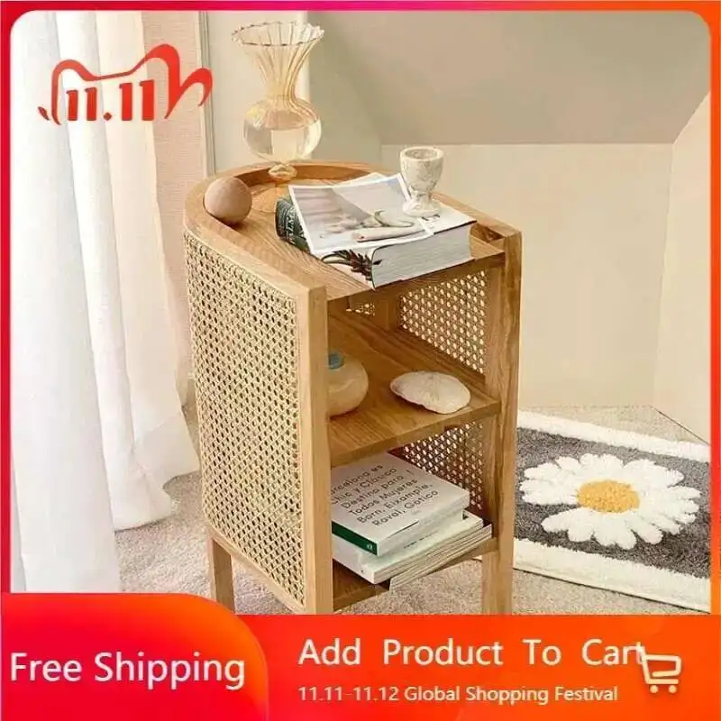 

Vintage Table Rattan Nightstands Tea Wood Bedside Coffee Bedside Table Nightstands Shelves Muebles Bedroom Furniture YY50BT