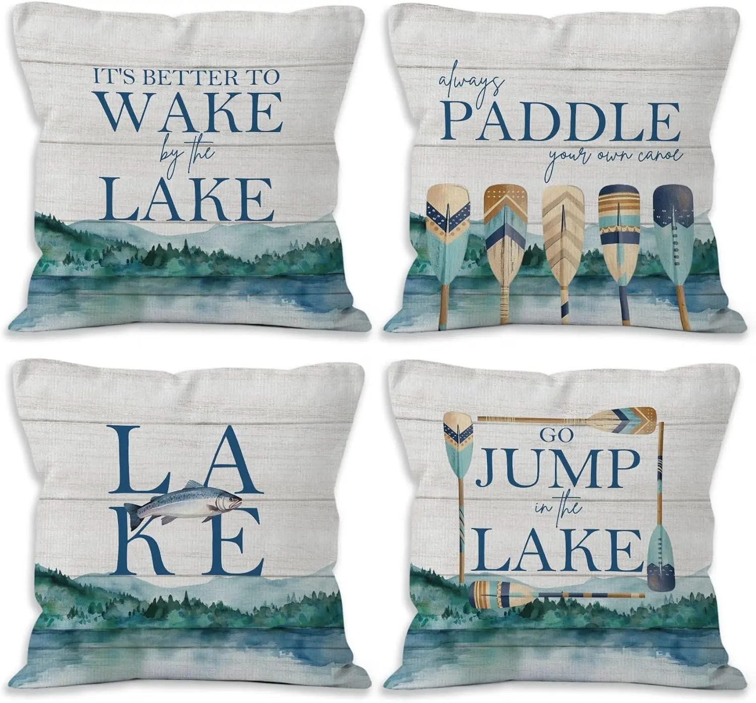 4 Piece Set Lake Life Throw Pillows Outdoor Nature Decor Cottagecore Nautical Pond Scene Rustic Aesthetic Summer Gift for Home