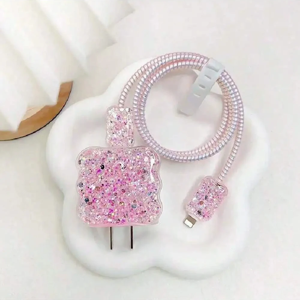 5pcs/Set Wave Glitter Shell Charging Cable Protector For iPhone 18W/20W Charger Case Cable Management Phone Wire Cord Organizers