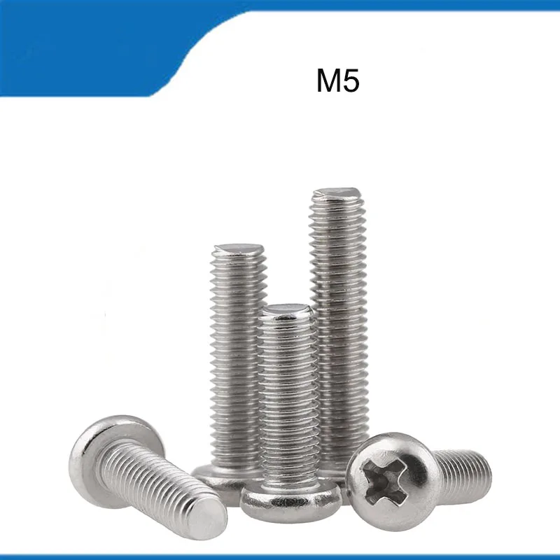 Hot Sell High Quality 50/100PCS M5  304Stainless Steel Round Pan Head Phillips Machine Screw Button Head Cap Cross Bolts