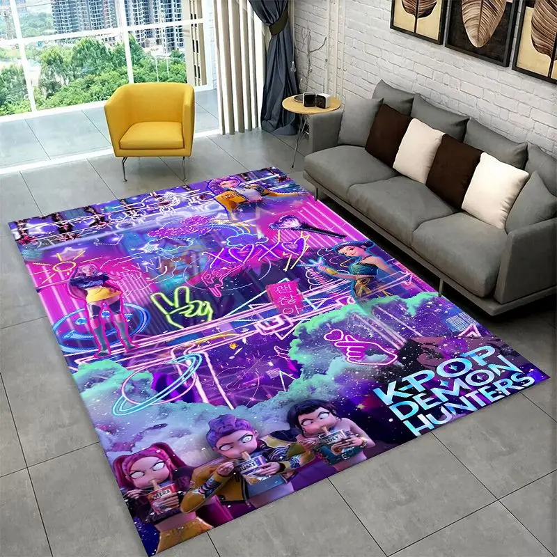 KPop D-Demon H-Hunters S-Saja Cartoon Non-Slip Area Rug for Living Room Bedroom Playroom,Carpet Floor Mat for Home Decor Holiday