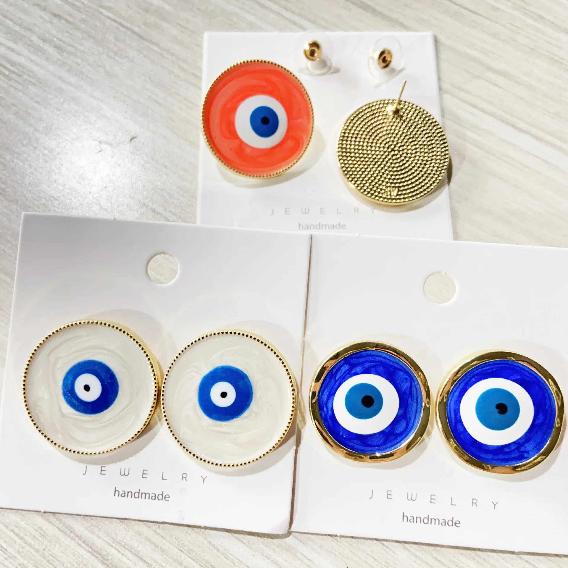 DAVINI Trendy Simple Turkish Blue Eye Drop Earrings Round Devil's Eye Enamel Stud Earrings Jewelry