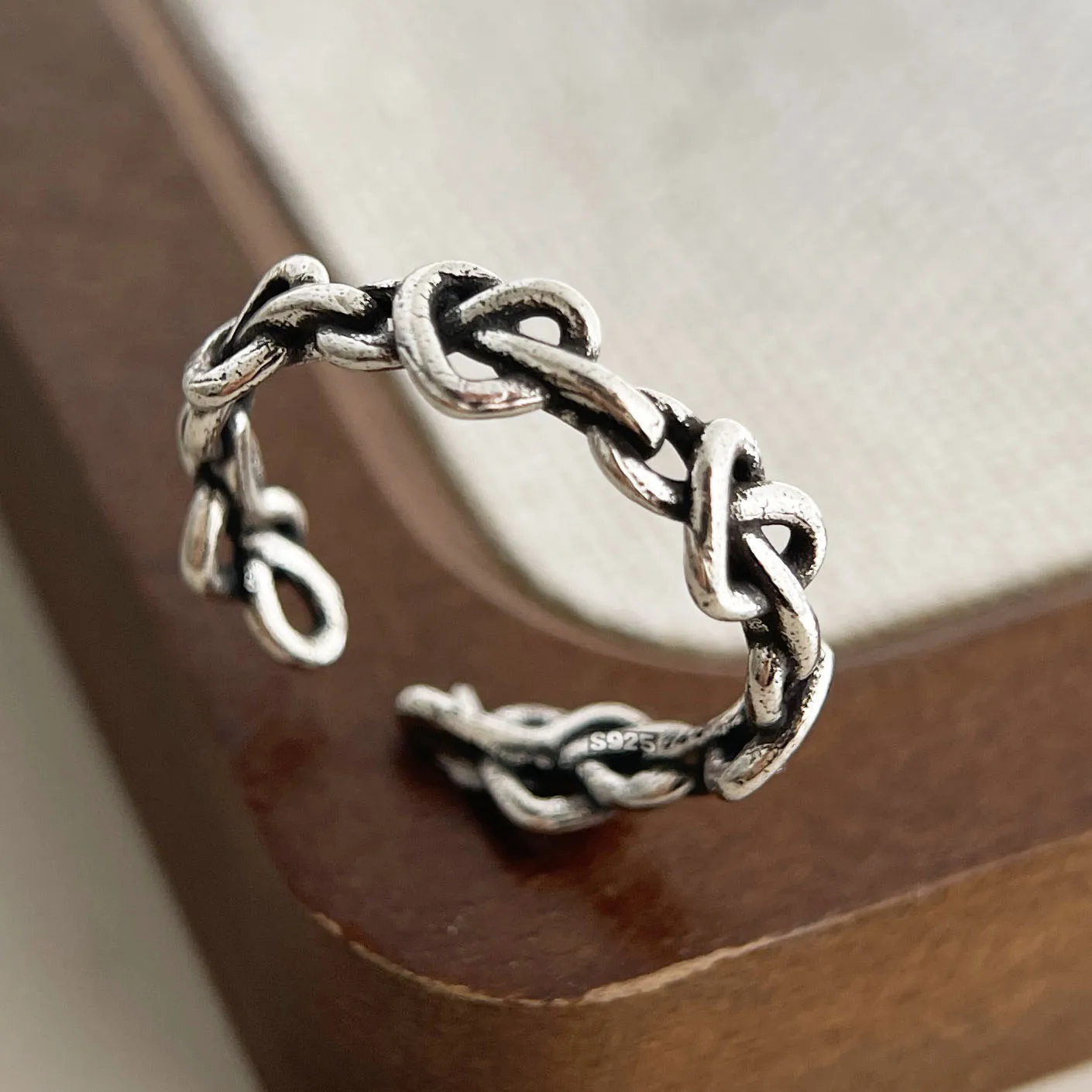 925 Sterling Silver Rings For Women Geometric Fine Jewelry Finger Adjustable Simple Retro Letters Ring For Party Birthday Gift