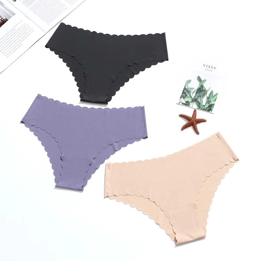 3 Pcs Seamless Ladies Simple Women\'s Low Waist Bikini Briefs Sports Girls Underwear Plus Size XS-L