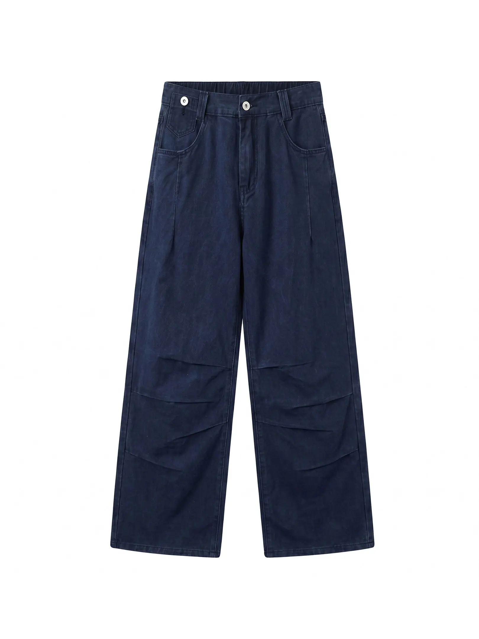 French Workwear Blue Men's High Street Casual Jeans Straight Leg Bell Bottoms Durable Loose Fit mid Waist Zipper Closure