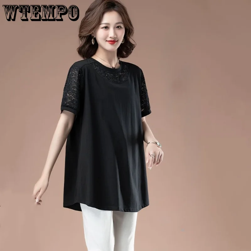 5xl Women’s Round Neck Short Sleeve Tees Oversized Shirts Lightweight Summer Tshirts Baggy Pullovers Hip Length Plus Size Blouse