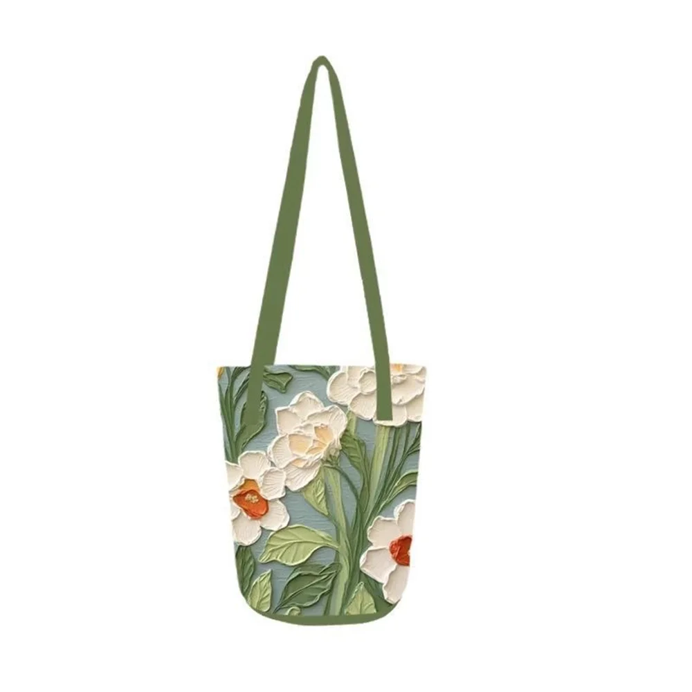 

Women'S Shoulder Bag Oil Painting Flower Design Handbag Large-Capacity Bucket Bags Fashion Casual Floral Oxford Shopping Bag