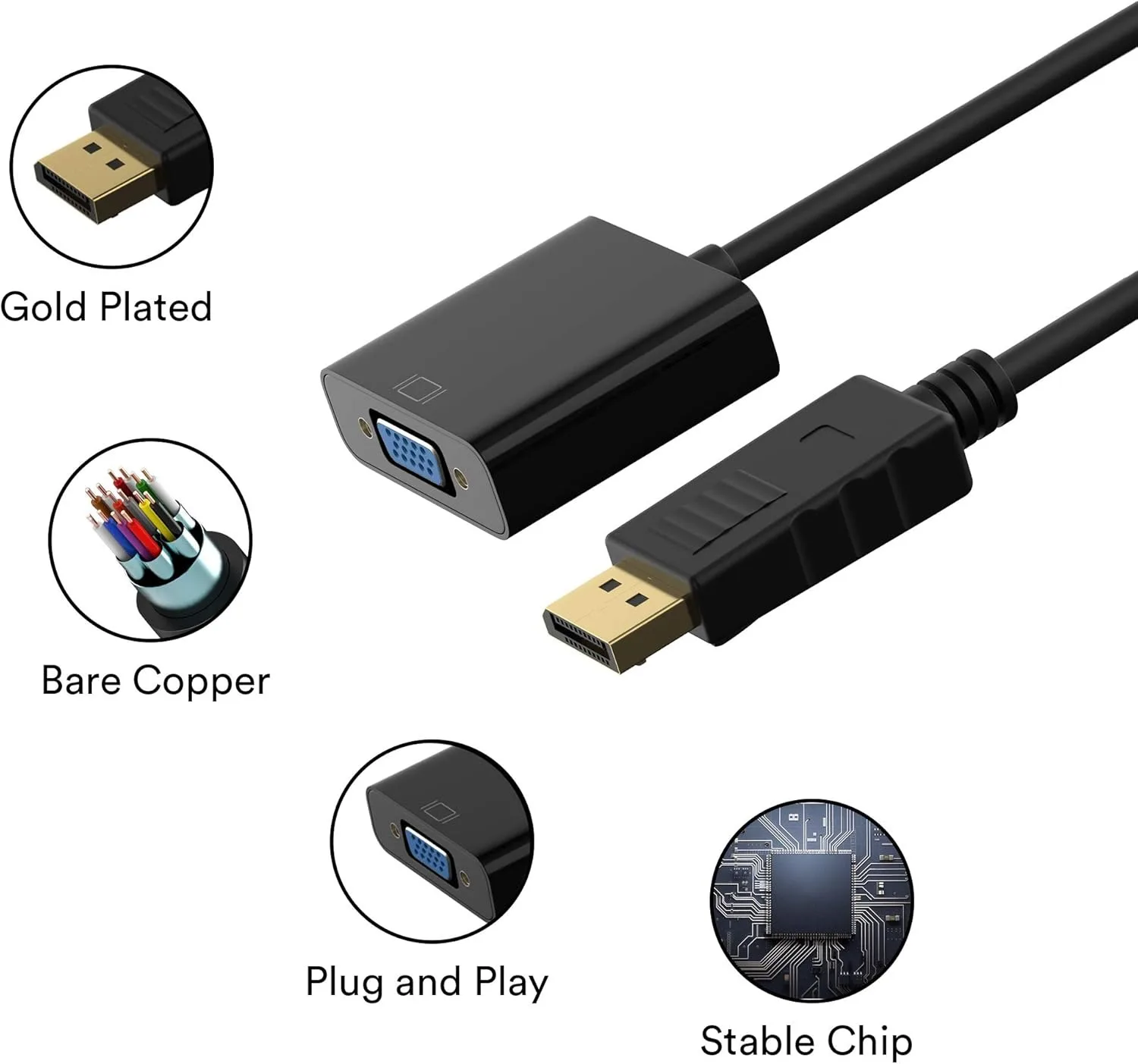 DisplayPort to VGA Adapter DP to VGA Converter Display Port Male to VGA Female Converter Cable Adapter for Computer PC Desktop