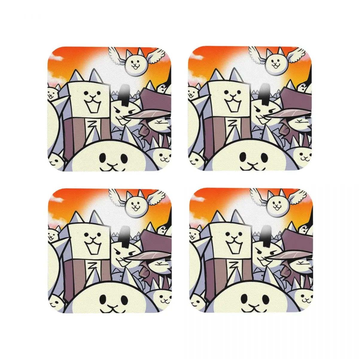 Battle Cats Doddle Coasters Kitchen Placemats Waterproof Insulation Cup Coffee Mats For Decor Home Tableware Pads Set of 4