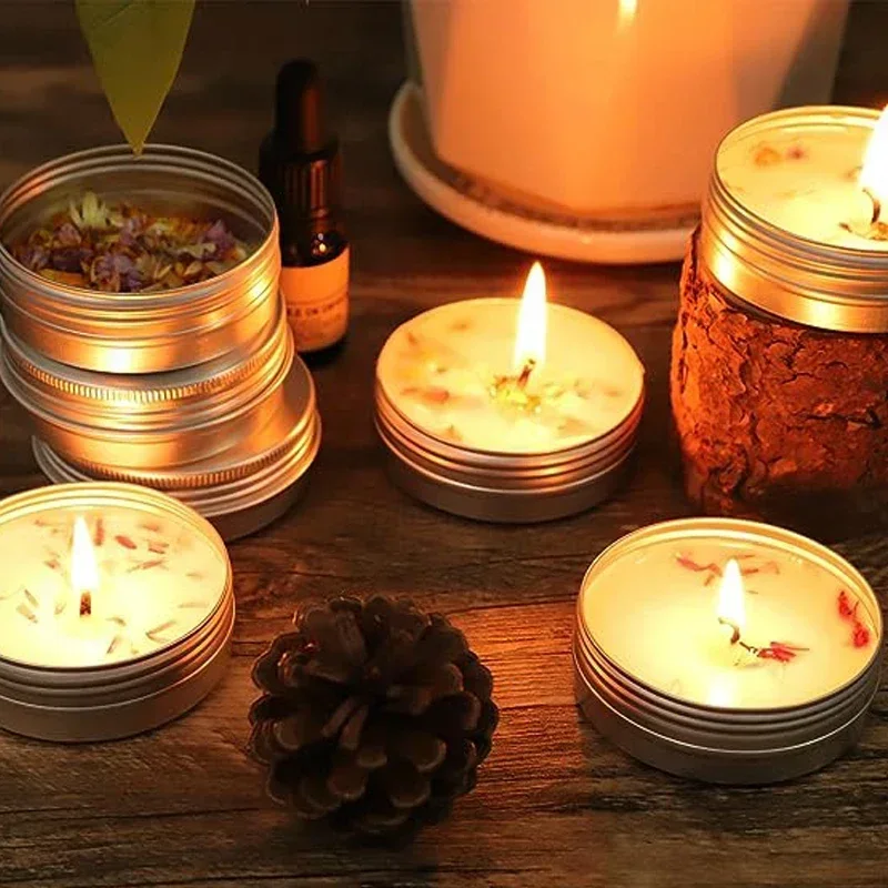 10Pcs 5/10/15/20/30/50/60g Empty Round Aluminum Tin Jars Cosmetic Jar Container Refillable Tea Cans for Creams Balm Nail Candle