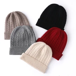 Cashmere Classic Cable Knitted Beanies Women Caps Wool Cashmere Hat Men Warm Hair Bonnet New Year Soft Winter Xmas