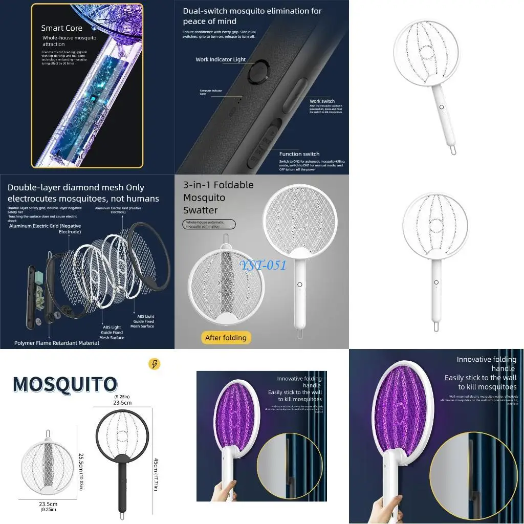 

E15A Portable Foldable Electric Mosquitoes Swatter Racket USB Rechargeable Mosquitoes Zapper For Home Camping Easy to Use