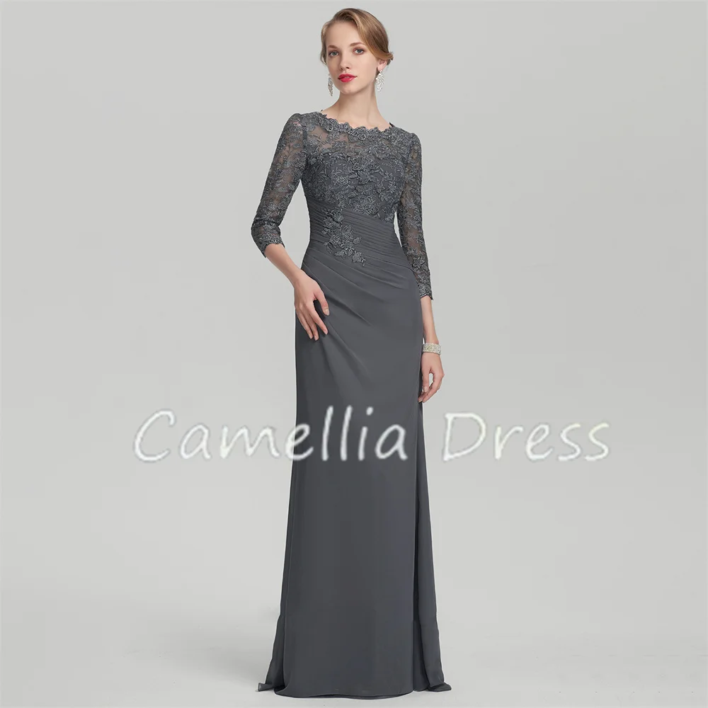 Classic Scoop Neck Mother Of The Bride Dress Sheath Floor-Length Formal Dresses with Pleated Vestidos Mae Da Noiva Casamentos