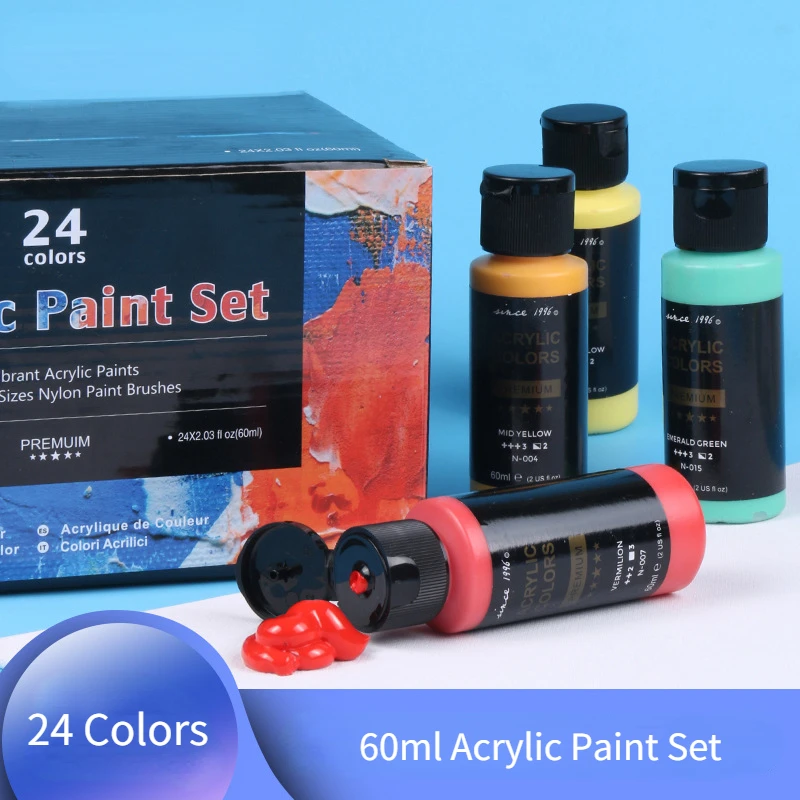 24 Colors 60ml Acrylic Paint Set Student Hand-painted DIY Wall Creation Painting Artist Professional Supplies