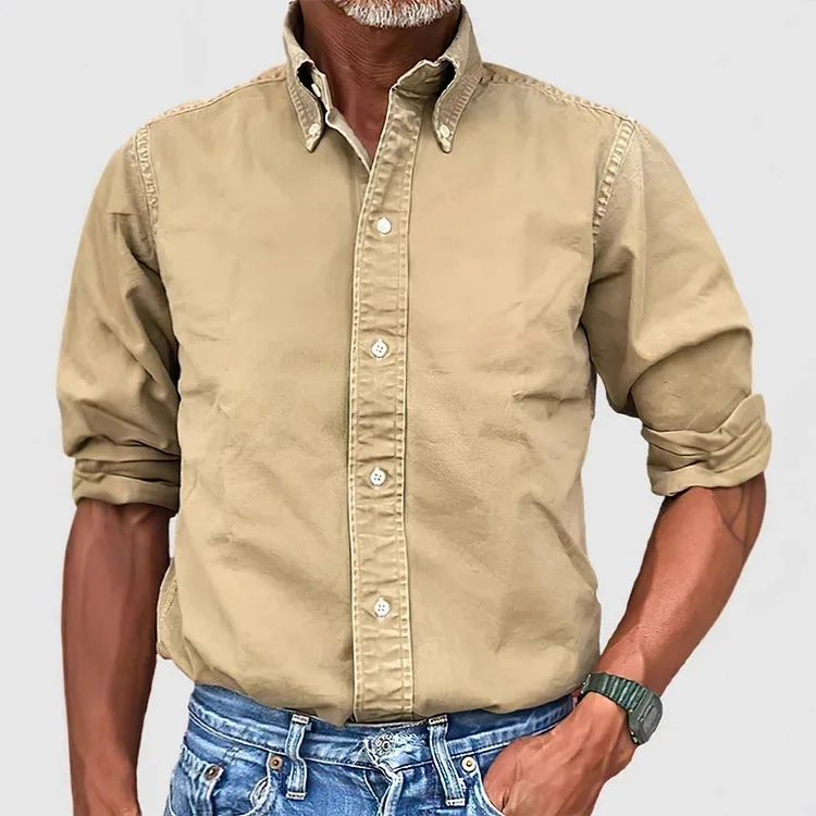 

2026 Amazon Four Seasons New Men's Business Casual Urban Versatile Turn-Down Collar Button Solid Color Shirt Men