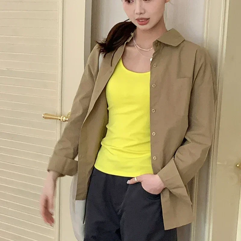 Kobiety Wiosna Jesień Koreańska Bawełniana Bluzka Moda Odzież Luźne Koszule Lady Casual Długi Rękaw Kołnierzyk Zapinany na Guziki Mujer