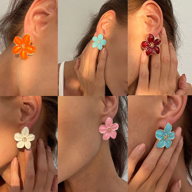 Salircon Exquisite Multicolored Flower Stud Earrings for Women 2025 Post Spring Summer New Creative Flower Earrings Jewelry Gift