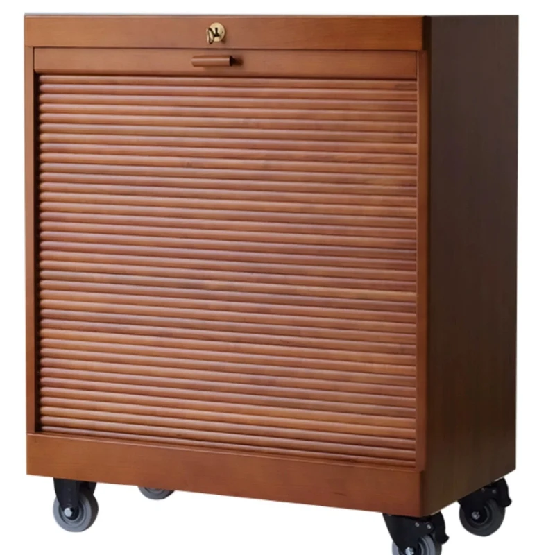 File cabinet, retro locker, cherry wood medieval cabinet, mobile rolling shutter door, edge of sundry cabinet