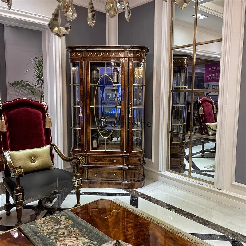Double door decorative cabinet European curved display dining side wine cabinet storage