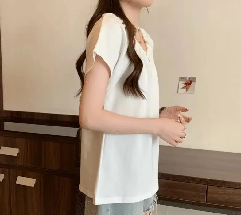 تي شيرت نسائي من القطن الخالص من الصوف الطائر صيفي كاجوال فضفاض ونحيف ومتعدد الاستخدامات