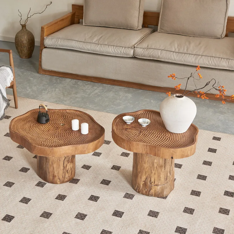 Wabi Sansi wind solid wood coffee table sofa edge Japanese log living room round designer tree stump tea table