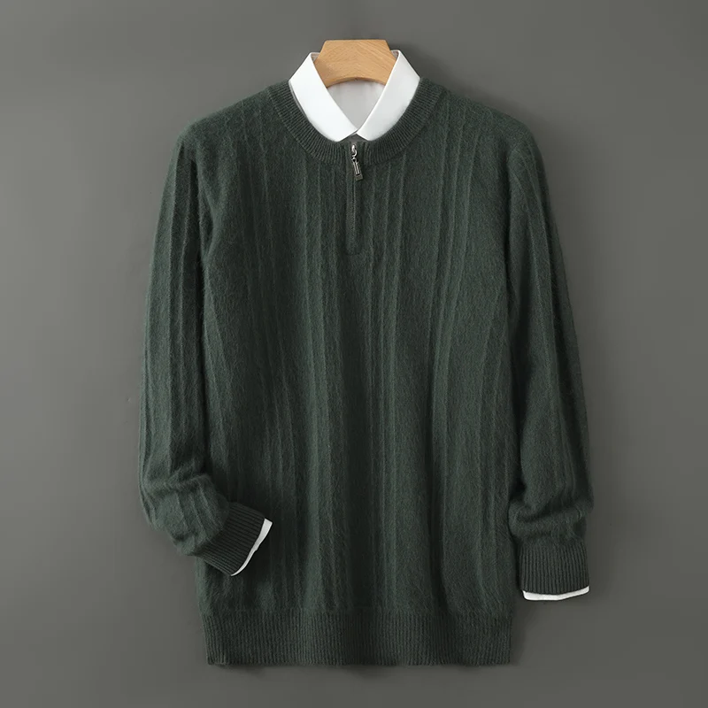 Maglione di cashmere di qualità 100% da uomo autunno e inverno Pullover allentato con cerniera a mezza altezza Top casual in maglia da esterno a