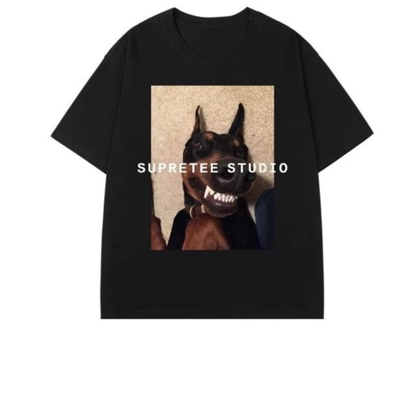 Camiseta divertida de manga corta de algodón de talla grande de Doberman, camiseta holgada y versátil de verano para hombres y mujeres, Top informal para parejas Ins