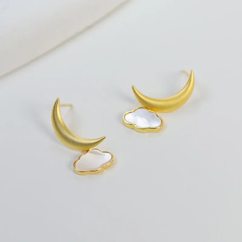 Sterling Silver Moon Clouds Light Luxury French Romantic Temperament Niche Design Premium Earrings