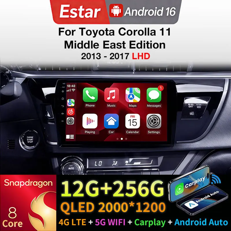 Android 16 Car Radio For Toyota Corolla 11 Middle East Edition 2013 - 2017 LHD GPS Multimedia Player Navi Head Unit Video Stereo