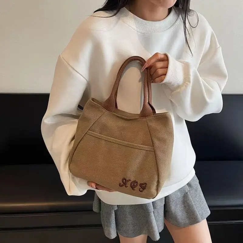 Retro Canvas Tote Bag for Commuting To Work. Small Casual Canvas Bag for Women. Hand-held Tote Bag.