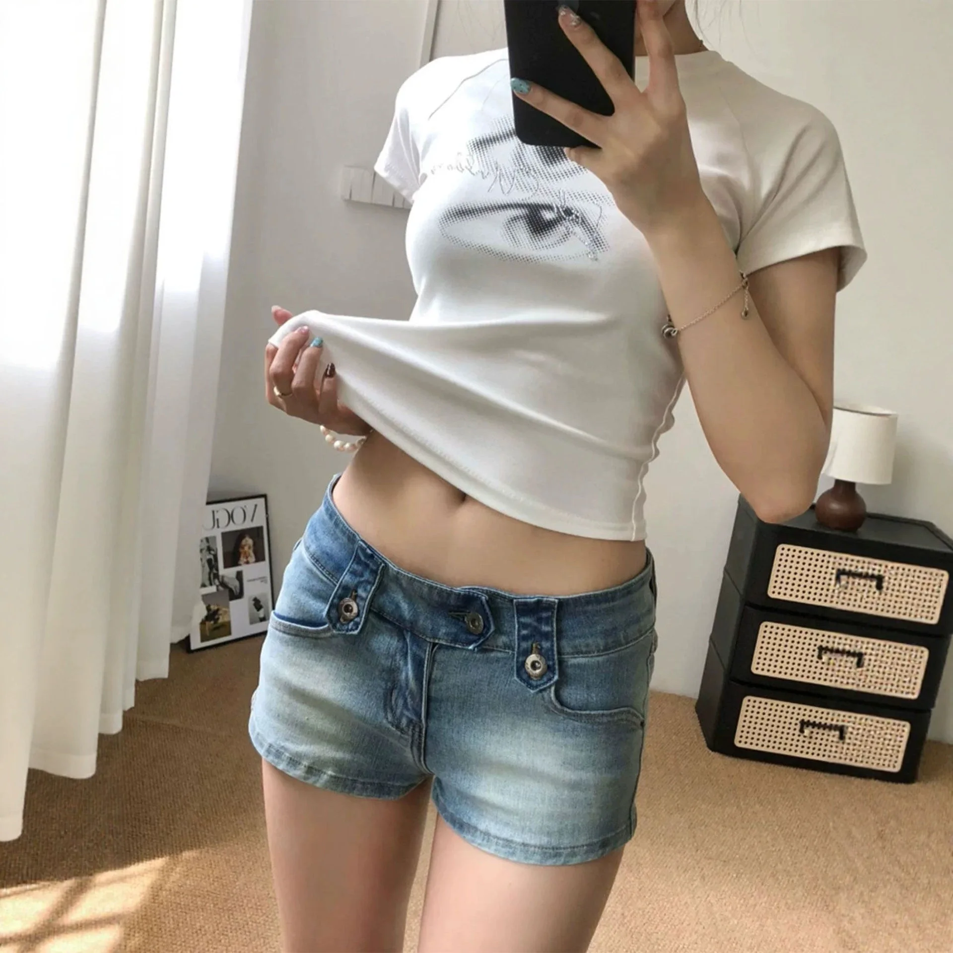 American Spice Girls Do Old Denim Super Shorts Women's Summer Low Waist Retro Slim Hip Y2k Hot Pants
