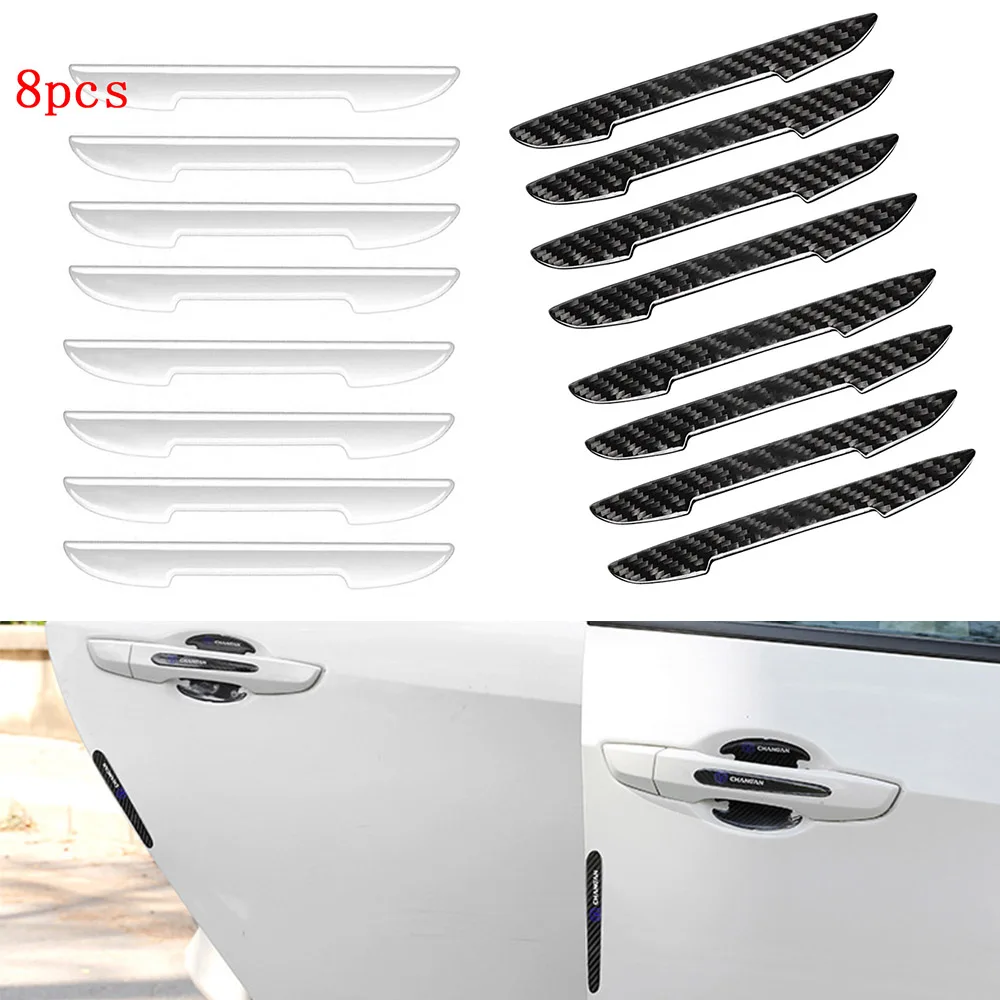 8pcs Car Door Protective Sticker Interior Mouldings Strip Carbon Fiber Look Anti-Collision Protector Car Door Edg Stickers