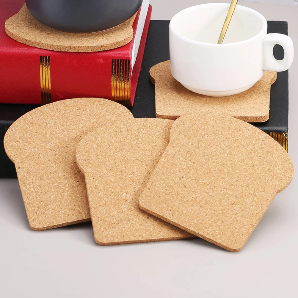 

10Pcs Toast Shaped Cork Coasters Heat Resistant Table Pad Set for Dining Table Coffee Shop Hotel Decorative Use
