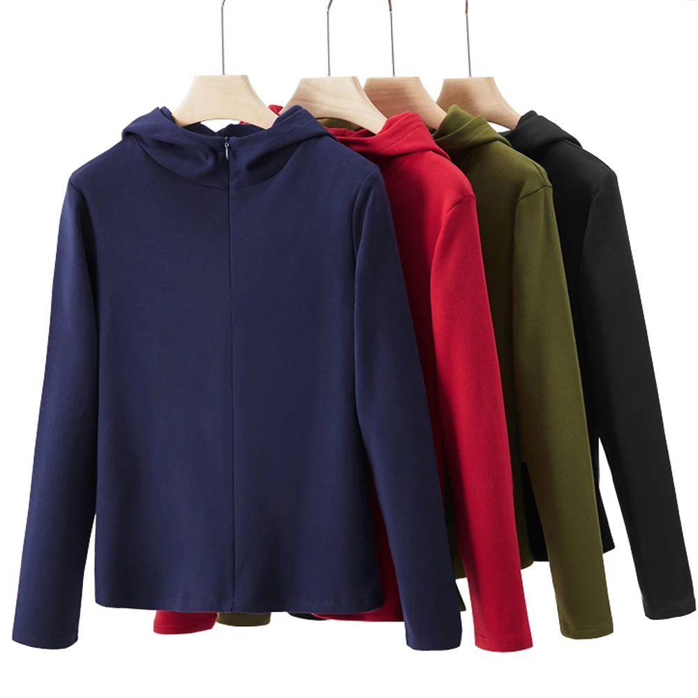 

Korean version pure cotton hooded long sleeved T-shirt for women's autumn new high-end fashion plus loose casual sports top