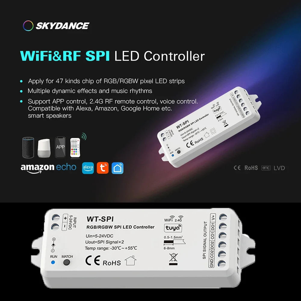 

5-24V WT-SPI RGB RGBW LED Controller Tuya Smart Addressable WS2811 WS2812 SK6812 WS2814 UCS1903 Pixel Strip Light Controler