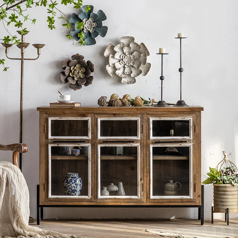 

Retro simple villa corridor aisle locker living room master bedroom storage cabinet American solid wood three-bucket cabinet