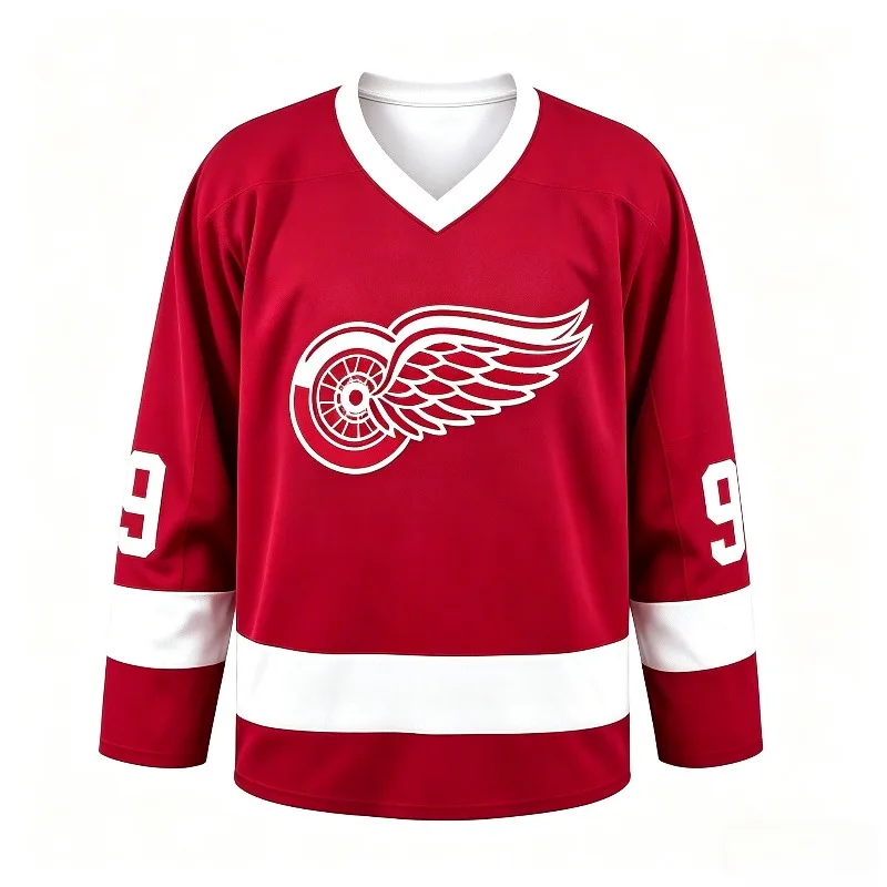 3D Print Howe 9 Wing Wheel Inspired Ice Hockey Jersey Unisex Red White Quick Dry Breathable Long Sleeve Fan Sports Top