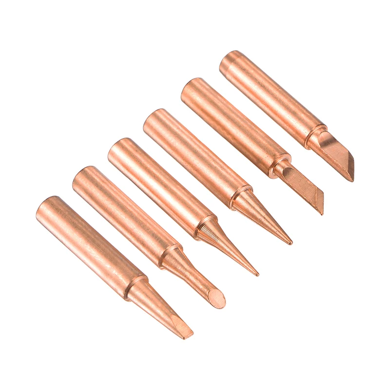 6Pcs Lead-free Soldering Iron Tip I+B+K+2.4D+3C Series Replacements for Soldering Station Copper Solder Iron Head Repair Tools