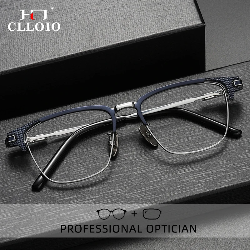 

CLLOIO Ultralight Pure Titanium Reading Glasses Men's Business Frame Anti Blue Ray Myopia Hyperopia Prescription Optical Glasses