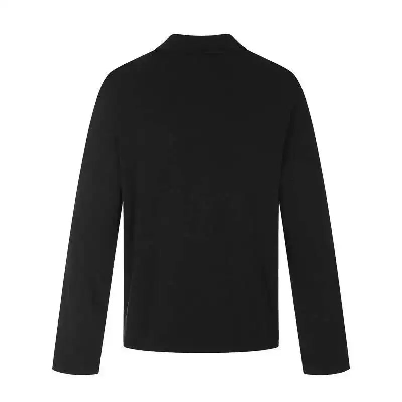 Deconstructed Design Long Sleeve Men's T Shirt Button Decoration Cleanfit Versatile Black Turtleneck Pullover Top CSMS