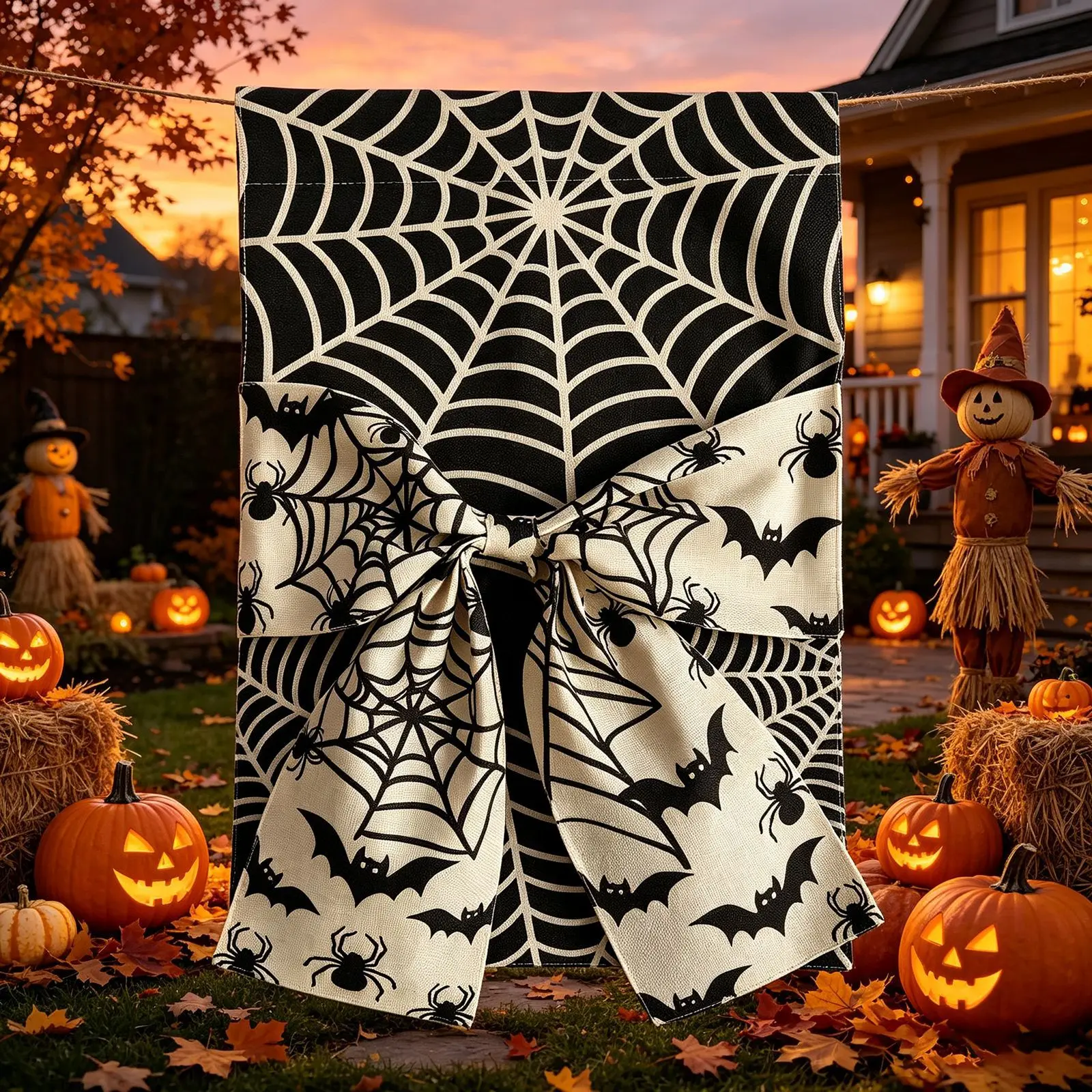 2 Stück Halloween Gartenläufer Digital Bedruckt Doppelseitiger Leinenstoff Schleifendekoration Hofläufer – Detail 2