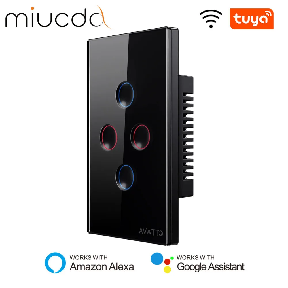 MIUCDA-Tuya WiFi Touch Smart Switch, 1, 2, 3/4 Gang, Rainuré Button Switch, Télécommande sans fil, Commande vocale, Fonctionne avec Alexa,Google Home