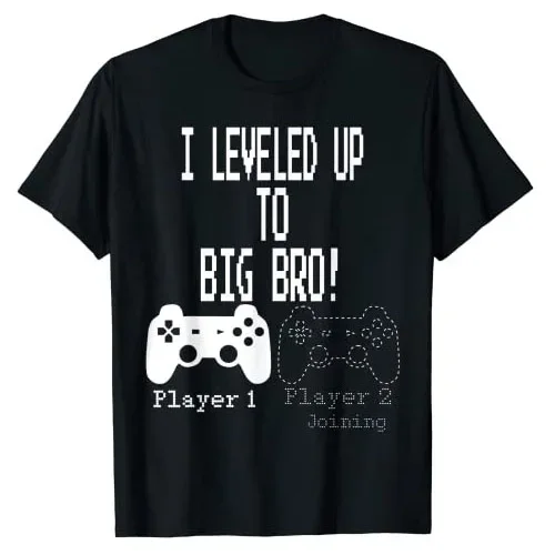 I Leveled Up To Big Bro!, Gamer New Brother T-Shirt Funny Video Game Lover Graphic Tee Sons Birthday Gifts Short Sleeve Outfits