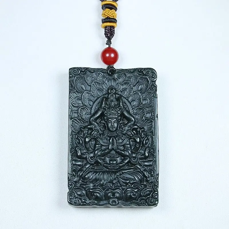 

Натуральный нефрит Lantian Jade Serpentine Thousand Hands Guanyin, двусторонняя гравировка, брендовая подвеска для мужчин