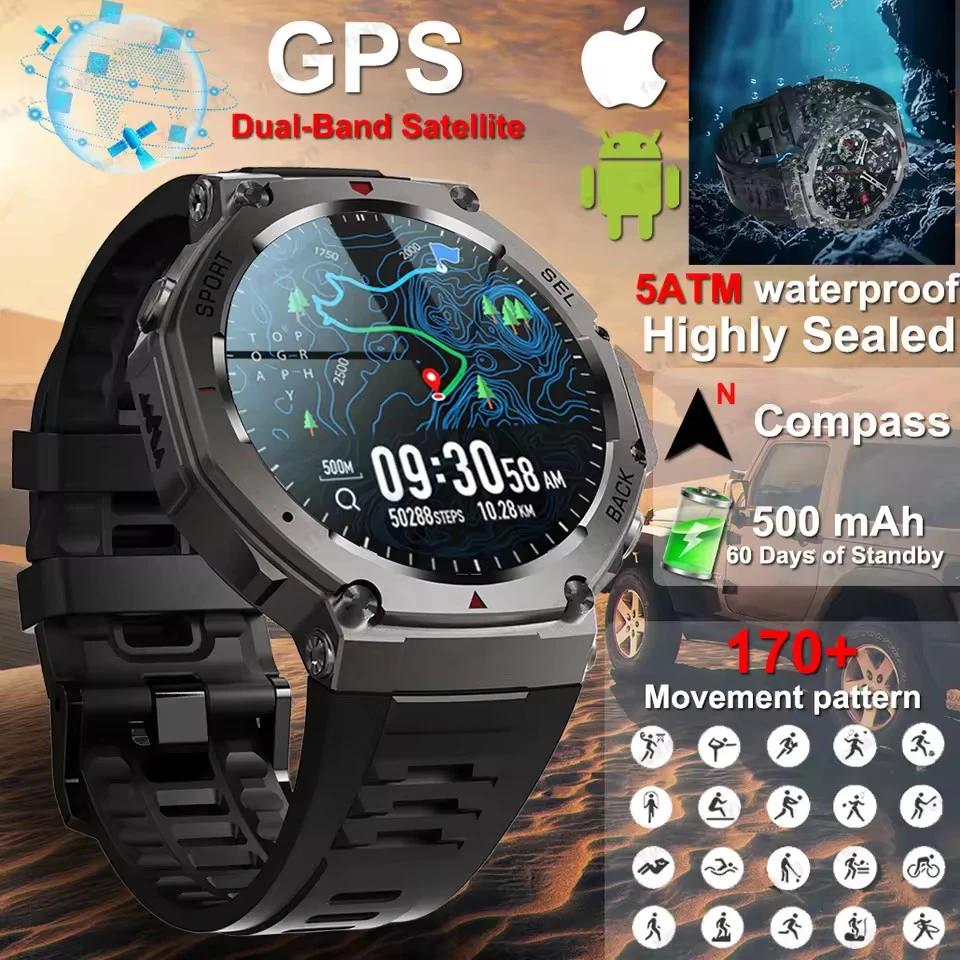 

2025 NEW For HUIAWE GPS Smart Watch Men 10ATM IP69K Waterproof Smart Watches Compass Altimeter Barometric 1.43'' AMOLED Bracelet