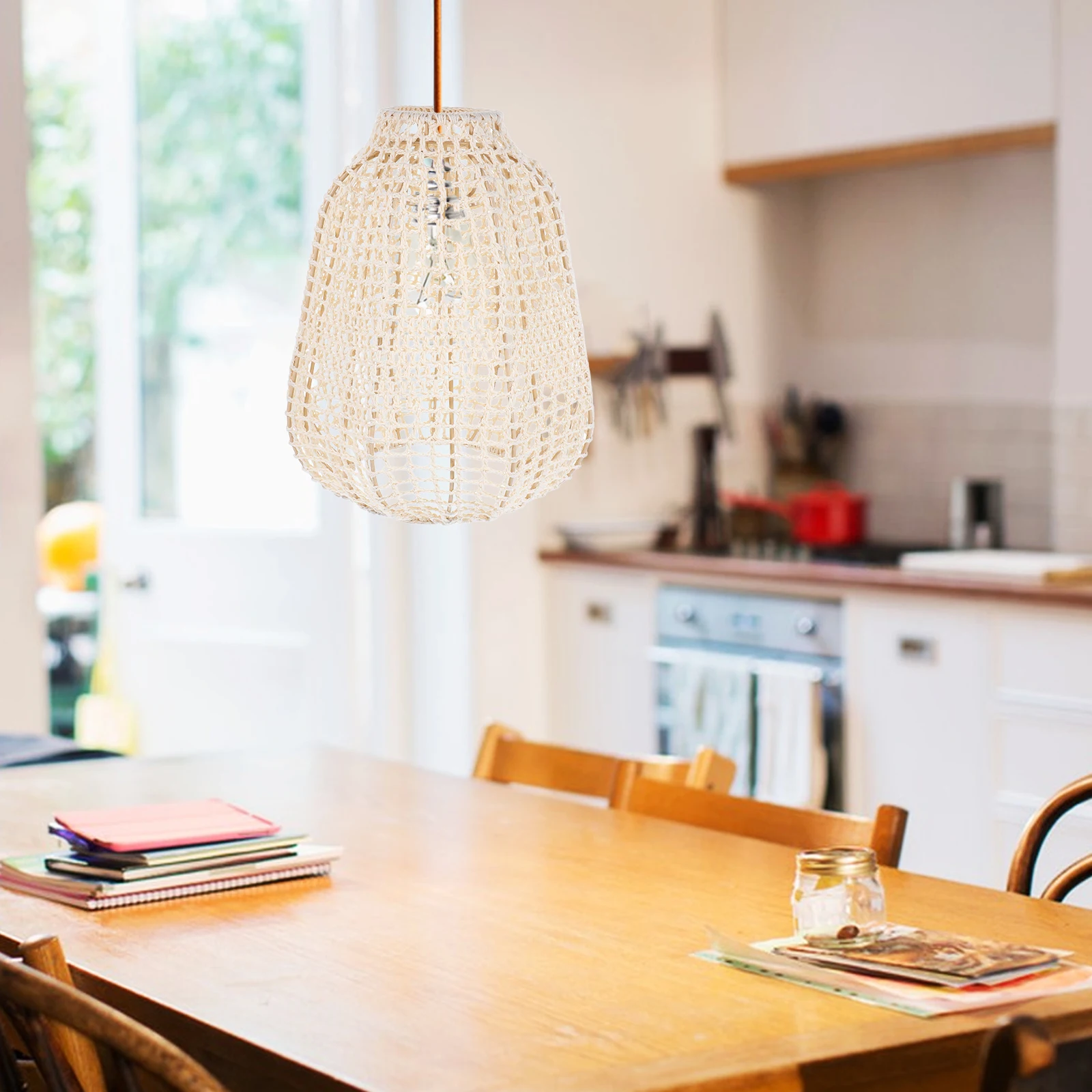 

Handmade Cotton Rope Woven Lampshade Boho Decorative Light Shade Chandeliers Pendant Hanging Lights Macrame Ceiling Floor Beige