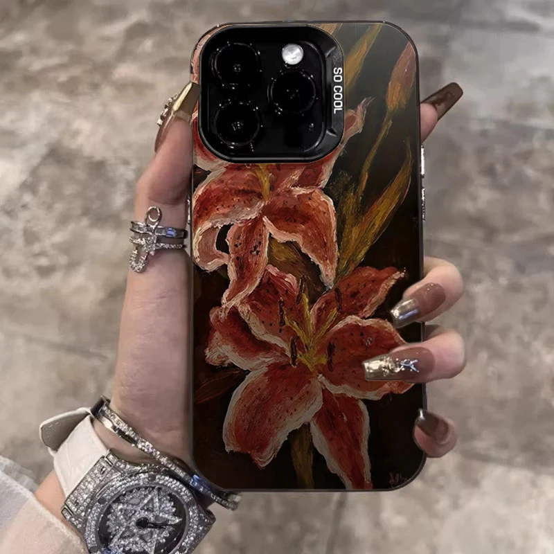 Fashion Lily Orchid Flower Handyhülle für iPhone 17 16 15 14 13 Pro Max 11 12 Pro 7 8 Plus X XS 16E stoßfeste harte PC IMD-Abdeckung