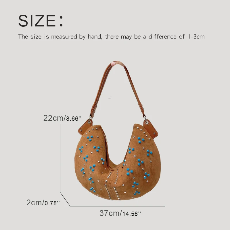 Bohemian Slim Half Moon Bags For Women Luxury Designer Handbags Purse 2023 New In Faux Suede Vintage Rivet Pearl Armpit Shoulder